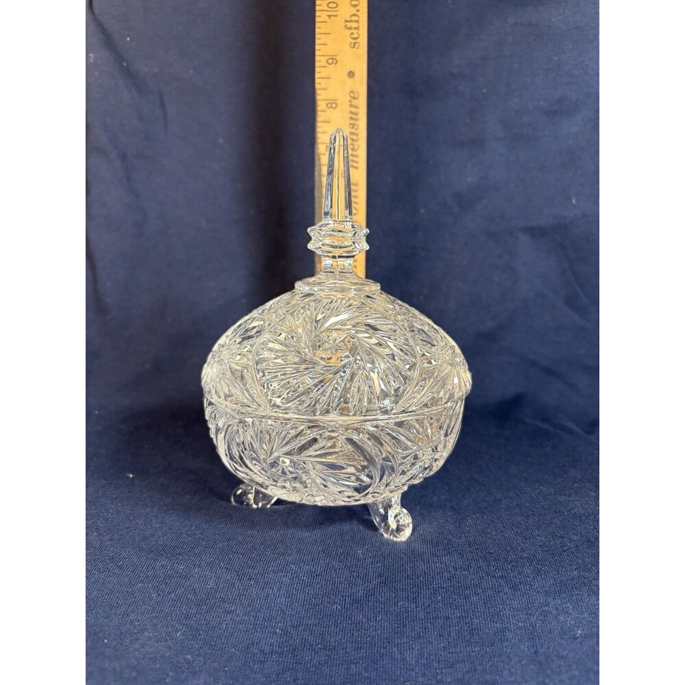 Vintage Lead Crystal 3-Footed Candy Dish - Pinwheel & Starburst Pattern (7")